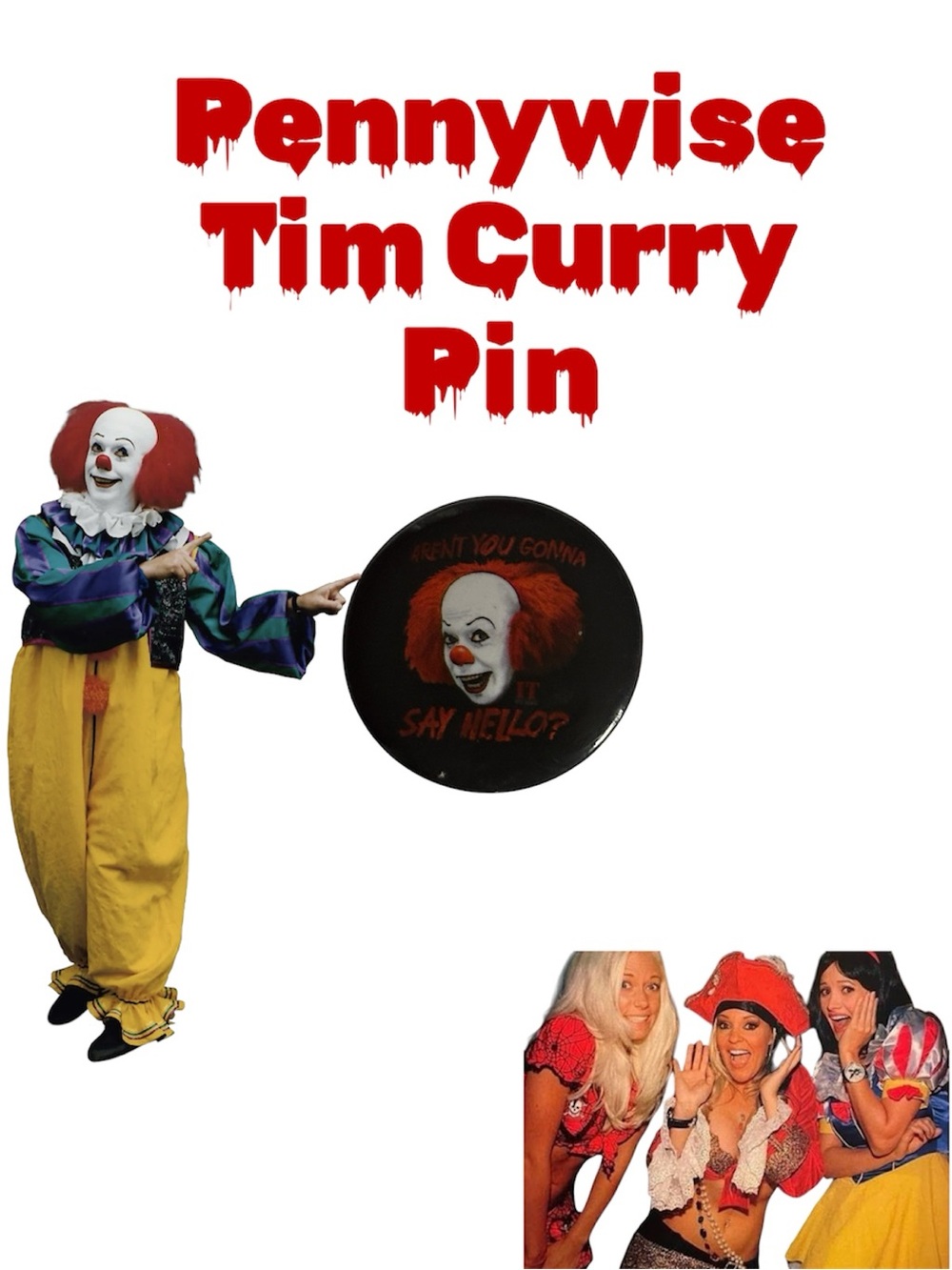 Pennywise 90s Tim Curry Pin - Black & Red Horror Collectible